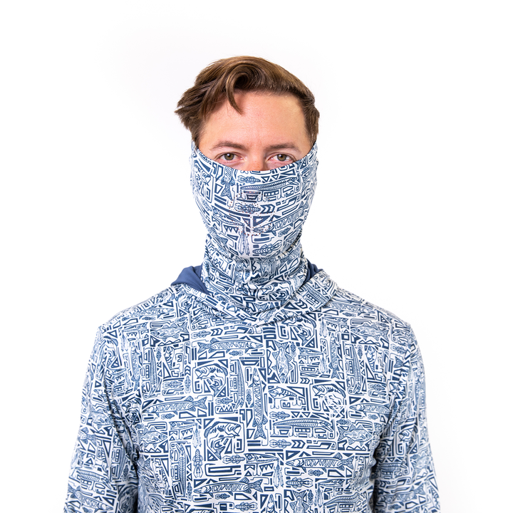Navy Aztec Hooded Long-Sleeve with Gaiter